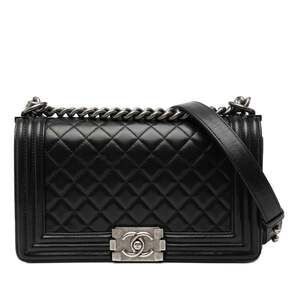 CHANEL Boy Chanel 25 Chain Shoulder Bag in Black Lambskin for Women